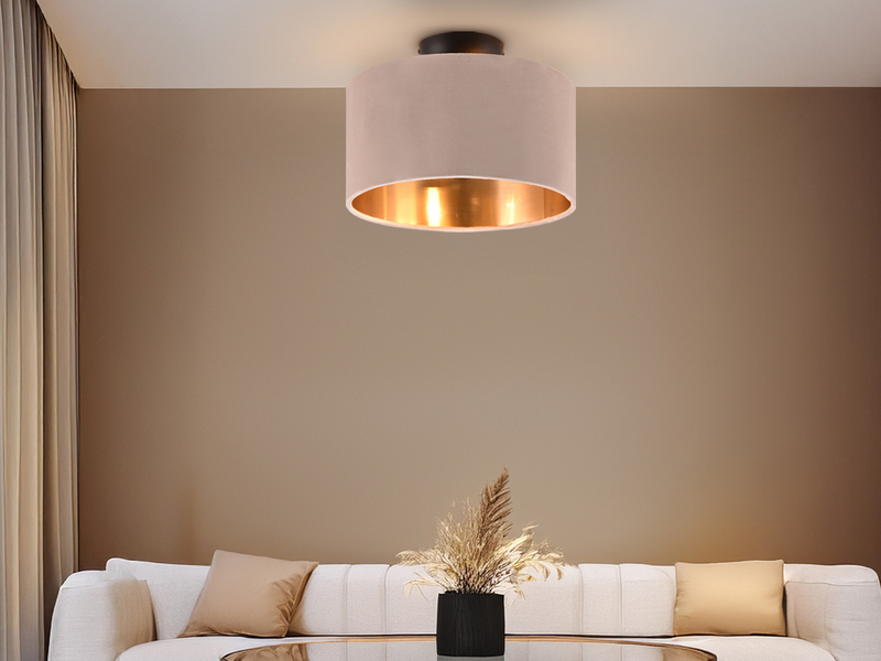 Kleine LED Deckenleuchte mit Samt Lampenschirm Beige Gold, Ø 30cm