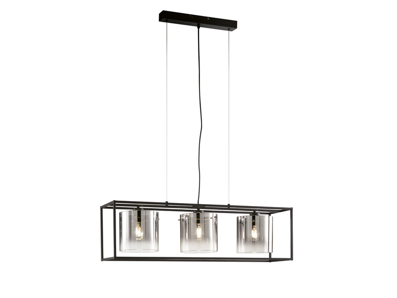 LED Pendelleuchte 3-flammig Schwarz mit Rauchglas, Breite 90cm