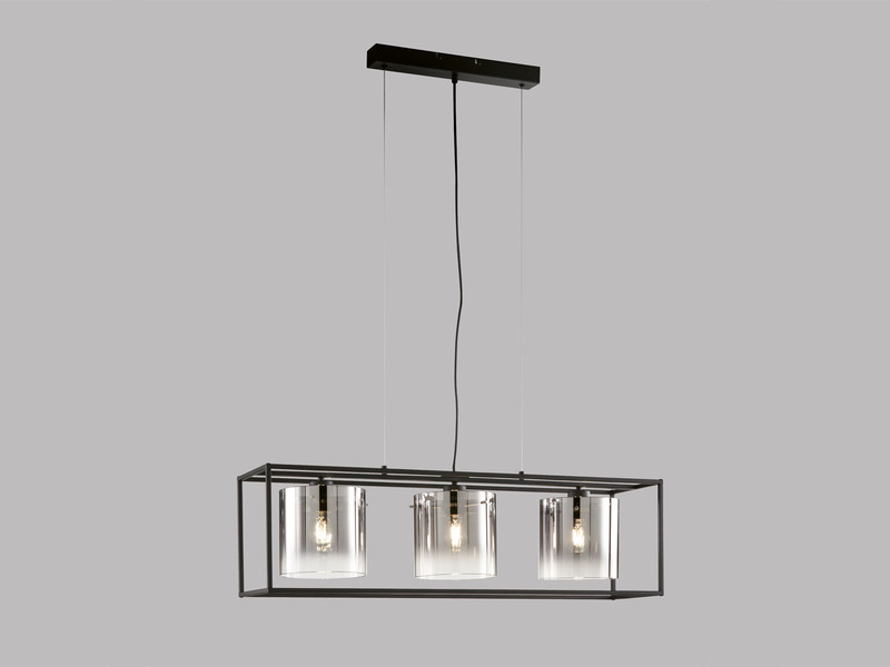 LED Pendelleuchte 3-flammig Schwarz mit Rauchglas, Breite 90cm