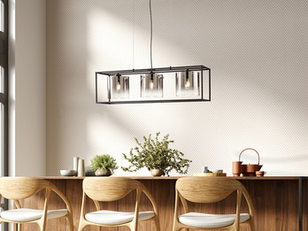 LED Pendelleuchte 3-flammig Schwarz mit Rauchglas, Breite 90cm