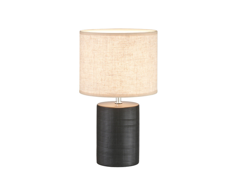 LED Tischlampe mit Keramikfuß Schwarz & Stoffschirm Leinen, Höhe 35cm