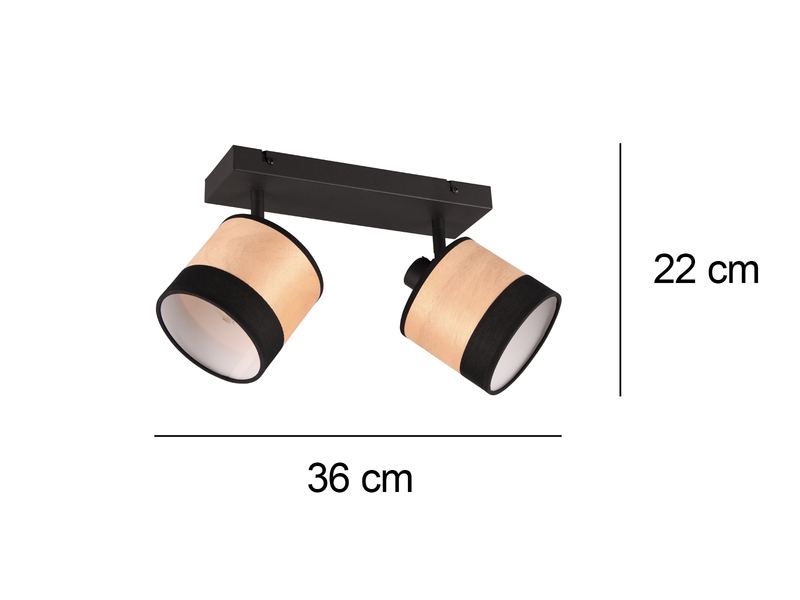 Deckenstrahler BOLZANO 2-flammig Lampenschirme in Holzoptik, Breite 36cm