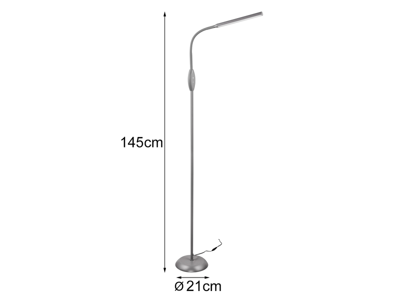 Dimmbare LED Stehleuchte TORO Schwanenhals, Grau, Höhe 145cm