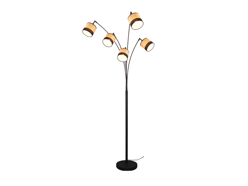 Große Bogenleuchte BOLZANO 5-flammig Lampenschirme in Holzoptik, Höhe 200cm