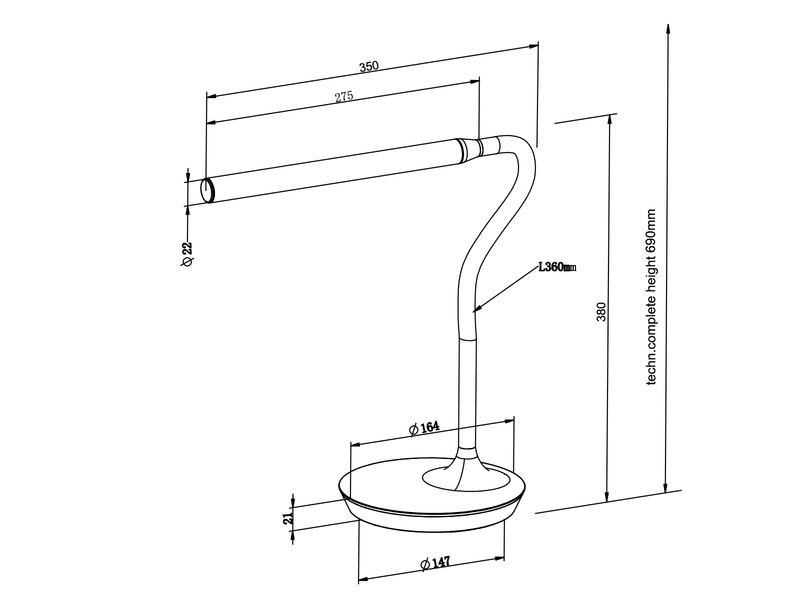 LED Schreibtischleuchte TORO Grau, dimmbar & Lichtfarbe einstellbar, 38cm