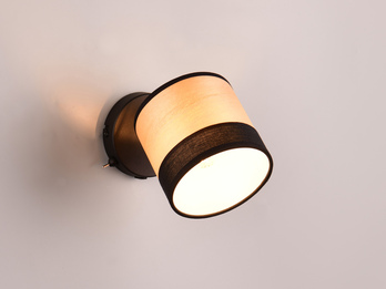 LED Wandstrahler mit Schalter und Lampenschirm in Holzoptik, Höhe 22cm