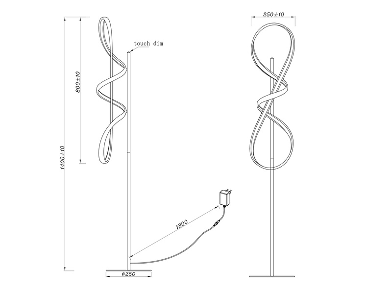LED Stehlampe PADUA dimmbar per Touch, Chrom mit Kristalleffekt, H: 140cm