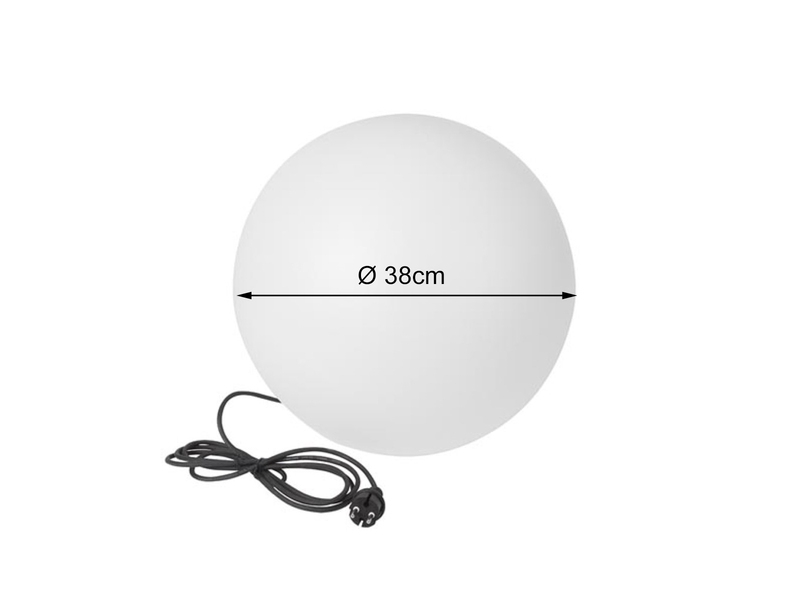 Garten Kugelleuchte aus Kunststoff Weiß mit Erdspieß & 3m Kabel, IP65 - Ø38cm
