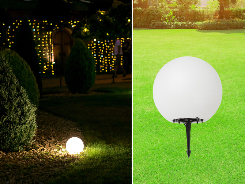 Garten Kugelleuchte aus Kunststoff Weiß mit Erdspieß & 3m Kabel, IP65 - Ø38cm