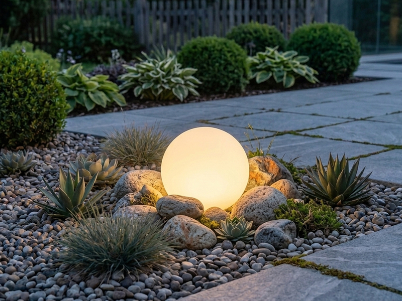 Garten Kugelleuchte aus Kunststoff Weiß mit Erdspieß & 3m Kabel, IP65 - Ø38cm