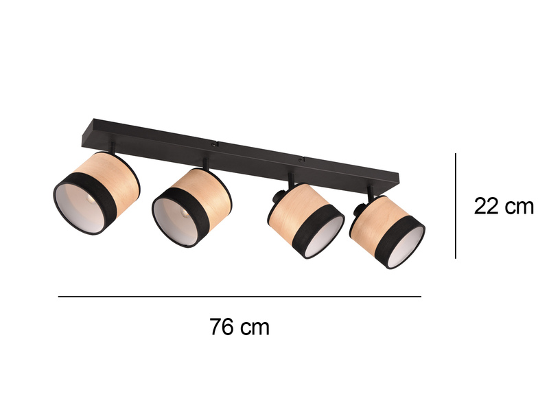 LED Deckenstrahler 4-flammig Lampenschirme in Holzoptik, Breite 76cm