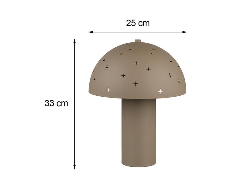 Tischleuchte SETA aus Metall in Taupe, Lampenschirm mit Dekorstanzung Höhe 33 cm