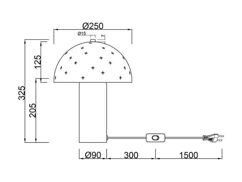 Tischleuchte SETA aus Metall Schwarz, Lampenschirm mit Dekorstanzung Höhe 33 cm