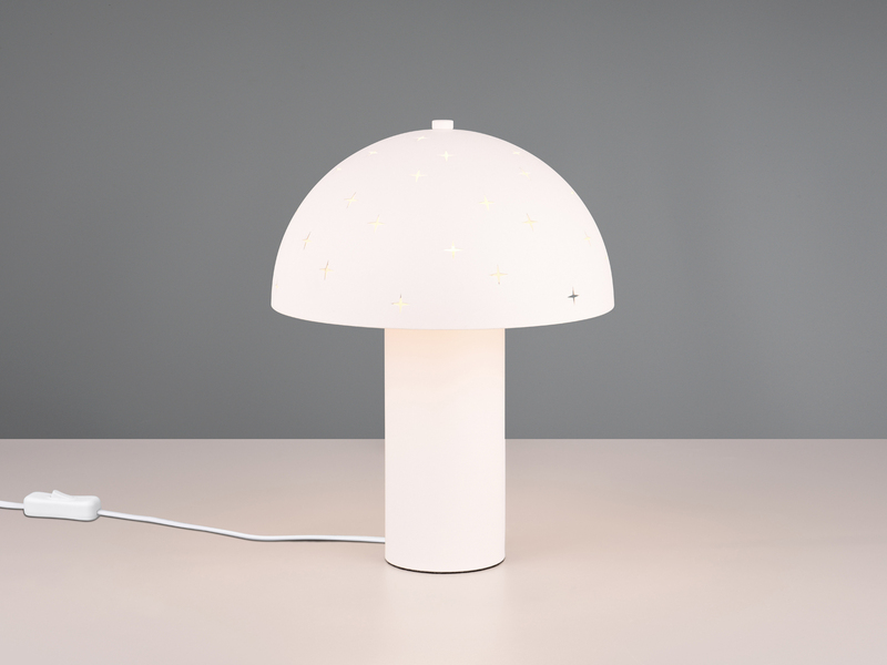 LED Tischleuchte aus Metall Weiß, Lampenschirm mit Dekorstanzung Höhe 33 cm