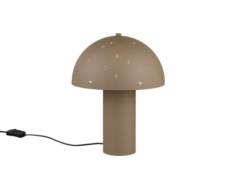 LED Tischleuchte aus Metall Taupe, Lampenschirm mit Dekorstanzung Höhe 33 cm