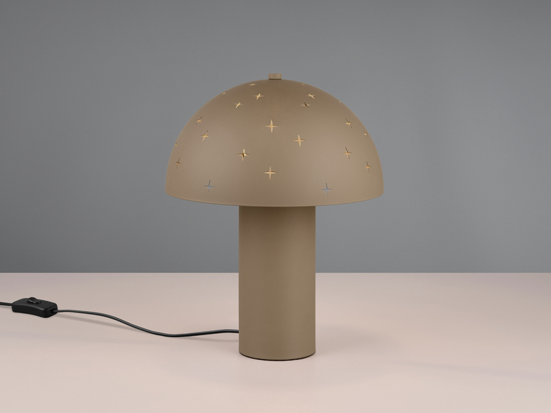 LED Tischleuchte aus Metall Taupe, Lampenschirm mit Dekorstanzung Höhe 33 cm