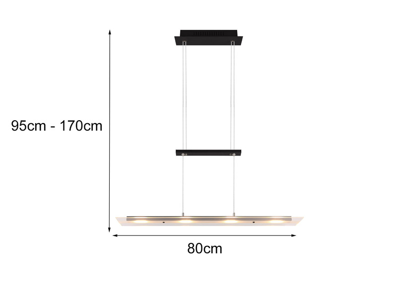 LED Pendelleuchte MILOS Schwarz aus Glas höhenverstellbar bis 170cm, Breite 80cm