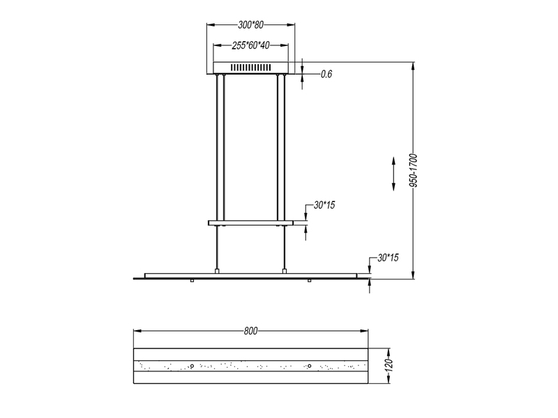 LED Pendelleuchte MILOS Schwarz aus Glas höhenverstellbar bis 170cm, Breite 80cm