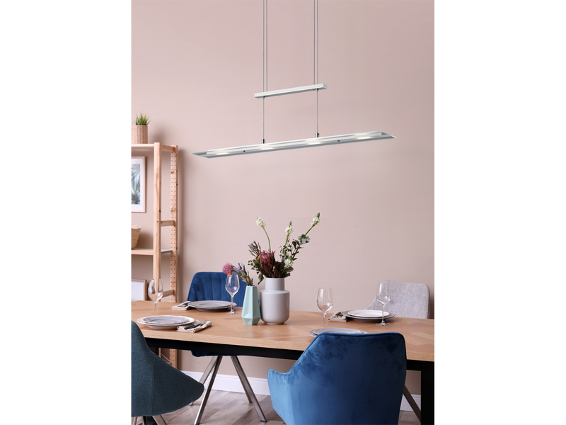 LED Pendelleuchte MILOS Silber aus Glas höhenverstellbar bis 170cm, Breite 80cm