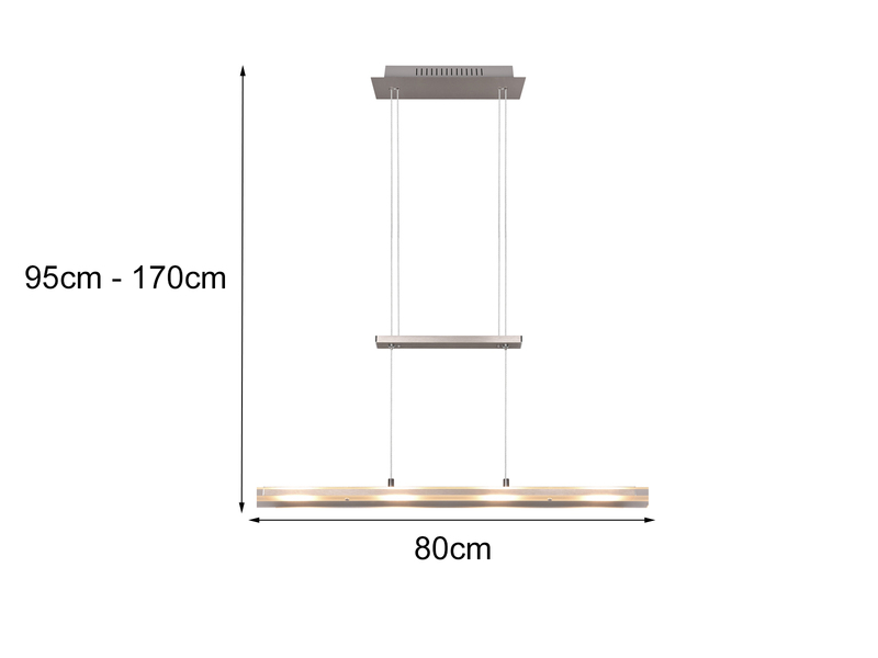 LED Pendelleuchte MILOS Silber aus Glas höhenverstellbar bis 170cm, Breite 80cm