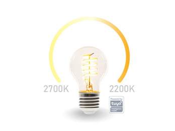 E27 LED WIFI, 6,5 Watt 555 Lumen, 2200-2700 Kelvin, Ø6cm, per App steuerbar