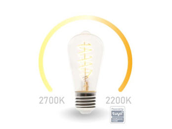 E27 LED WIFI, 6,5 Watt 555 Lumen, 2200-2700 Kelvin, Ø6,4cm, per App steuerbar