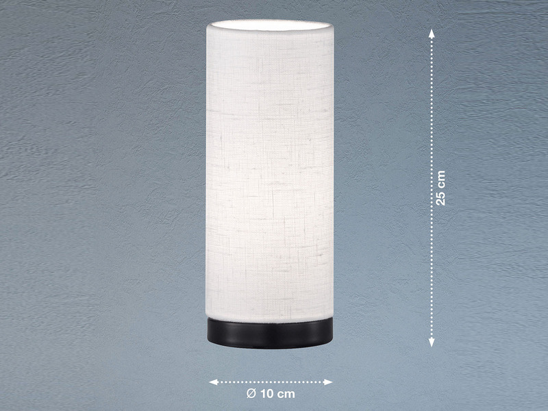 LED Tischlampe mit Lampenschirm Zylinder Leinen Weiß, 25cm klein