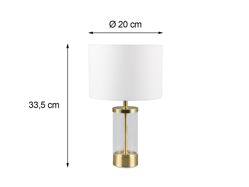 Tischleuchte GRAZIA Messing mit Glasfuß und Stoffschirm Weiß, Höhe 33cm