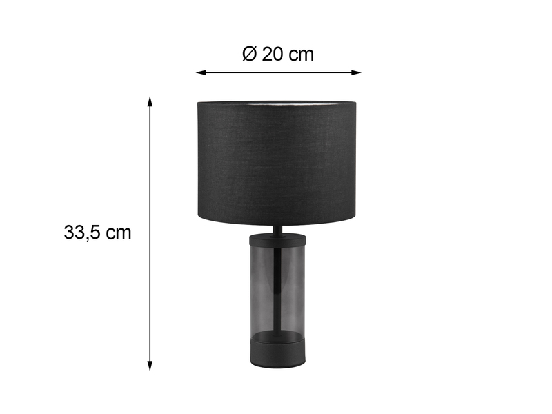 LED Tischleuchte mit Rauchglas Fuß und Stoffschirm Schwarz Höhe 33cm