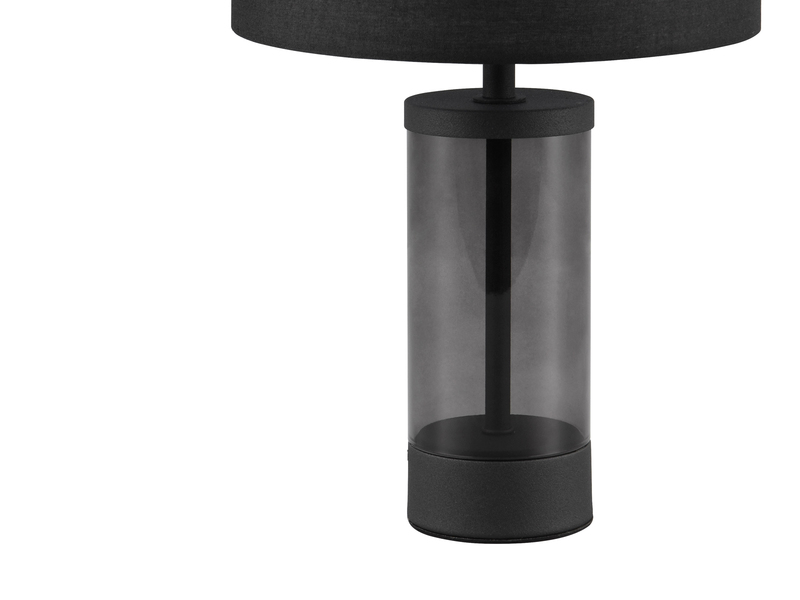 LED Tischleuchte mit Rauchglas Fuß und Stoffschirm Schwarz Höhe 33cm