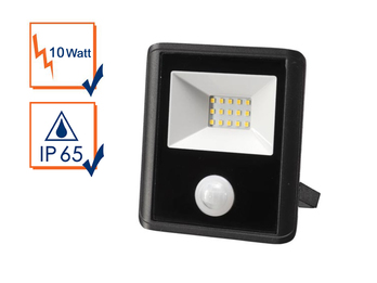 10 Watt LED Strahler mit PIR Sensor, 4000 Kelvin Neutralweiß, IP65, 11x13cm