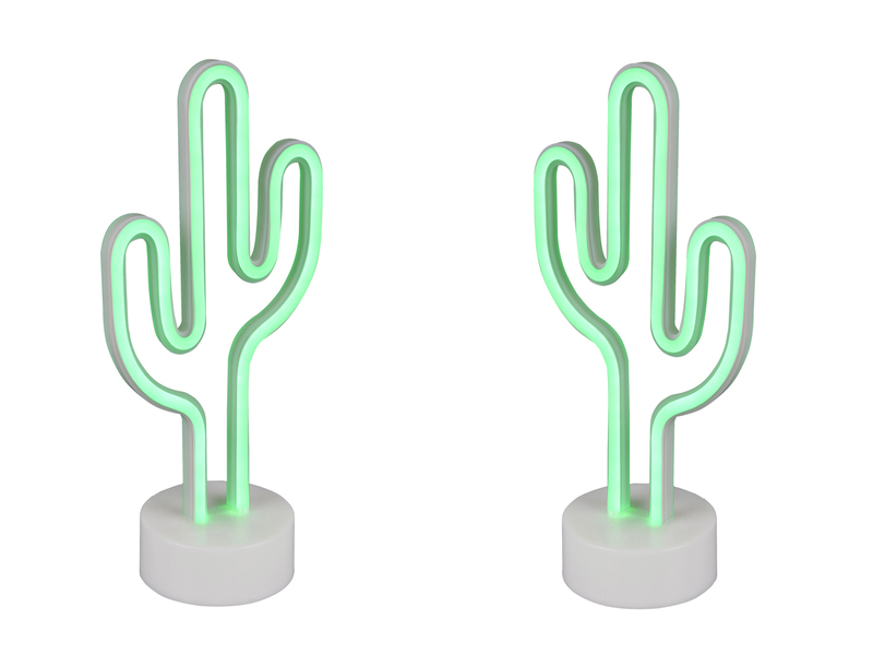 2er SET Deko LED Tischleuchte Kaktus Batterie- oder USB betrieben, Höhe 29cm
