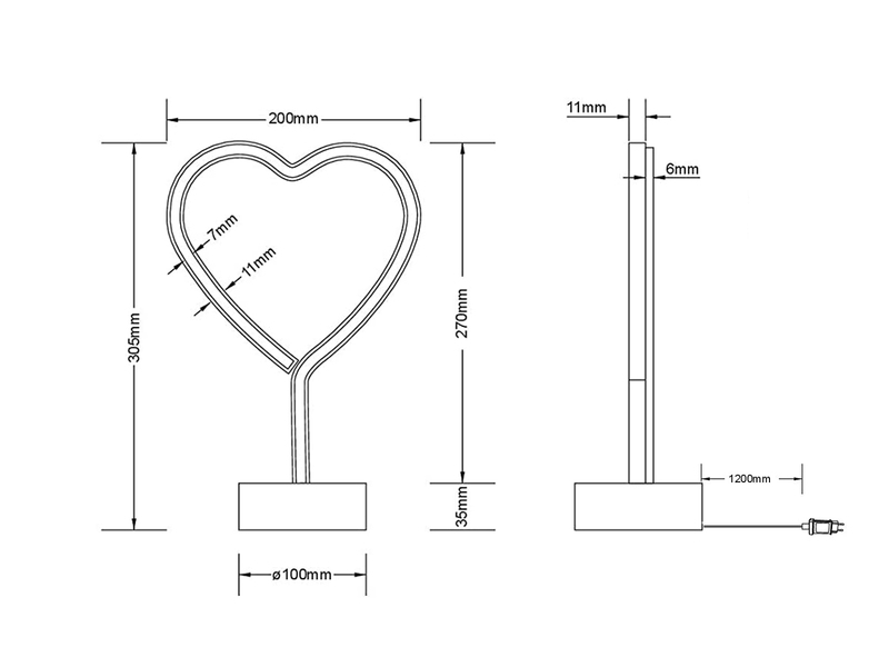 2er SET Deko LED Tischleuchte Herz, Batterie- oder USB betrieben, Höhe 30cm