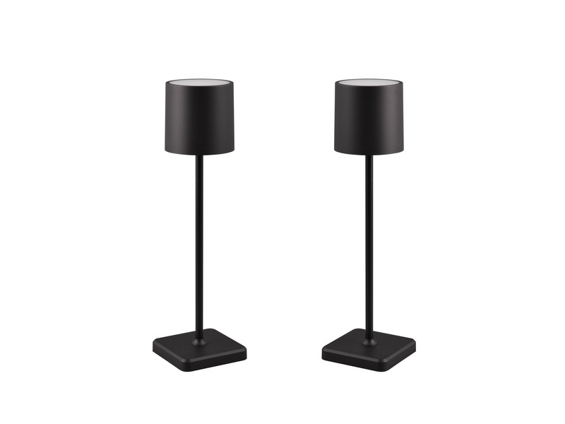 2er SET Akku LED Tischleuchten ohne Kabel für Innen & Außen, Schwarz Höhe 38cm