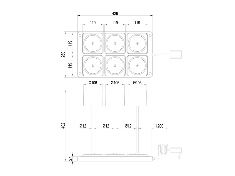 6er SET Akku LED Outdoor Tischleuchten FERNANDEZ Schwarz ohne Kabel, H: 38cm