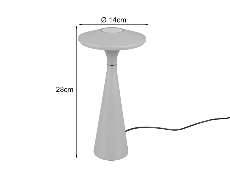 Akku LED Tischleuchte TORREZ dimmbar, für Innen & Außen, Grau Höhe 28cm