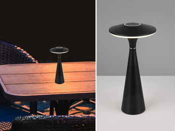 Akku LED Tischleuchte TORREZ dimmbar, für Innen & Außen, Schwarz Höhe 28cm
