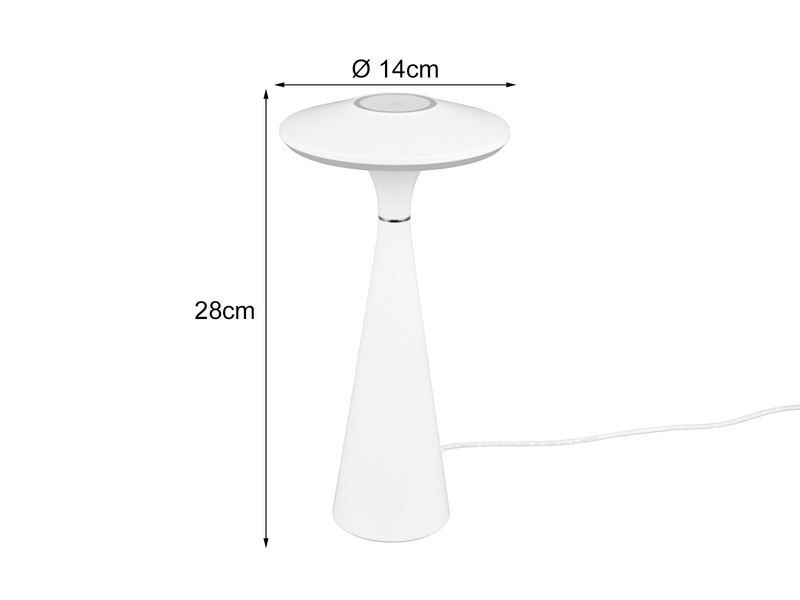 Akku LED Tischleuchte TORREZ dimmbar, für Innen & Außen, Weiß Höhe 28cm