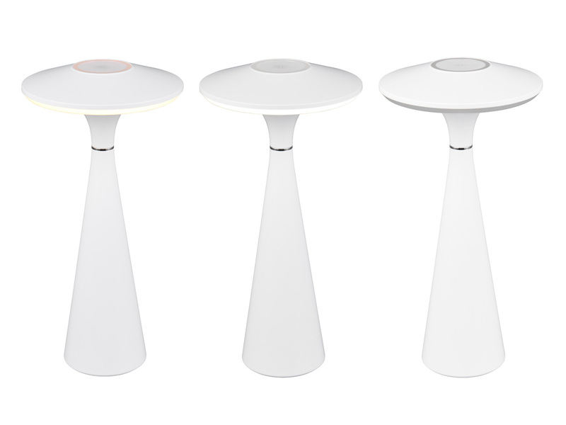 Akku LED Tischleuchte TORREZ dimmbar, für Innen & Außen, Weiß Höhe 28cm