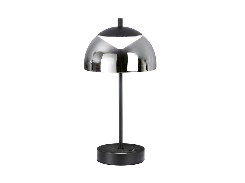 Kabellose Akku Tischleuchte RIVA Schwarz / Rauchglas dimmbar, Höhe 35cm