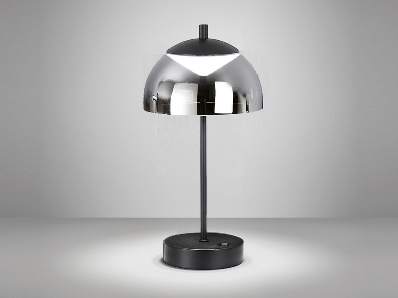 Kabellose Akku Tischleuchte RIVA Schwarz / Rauchglas dimmbar, Höhe 35cm