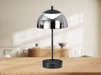 Kabellose Akku Tischleuchte RIVA Schwarz / Rauchglas dimmbar, Höhe 35cm