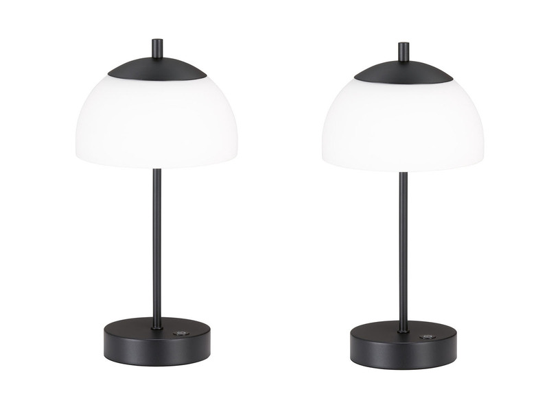 2er SET kabellose Tischlampen Schwarz / Opalglas dimmbar, Höhe 35cm