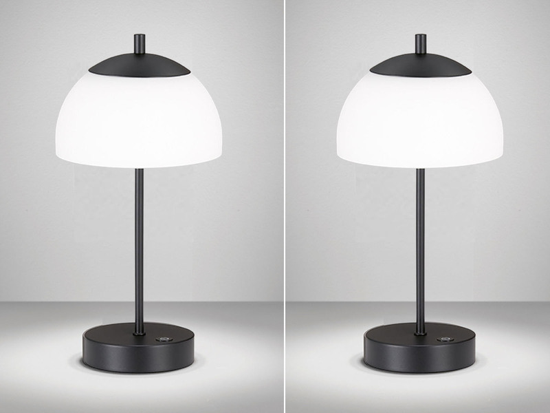 2er SET kabellose Tischlampen Schwarz / Opalglas dimmbar, Höhe 35cm