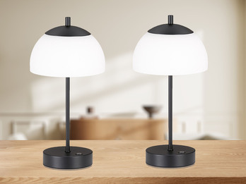 2er SET kabellose Tischlampen Schwarz / Opalglas dimmbar, Höhe 35cm 2er SET kabellose Tischlampen Schwarz / Opalglas dimmbar, Höhe 35cm