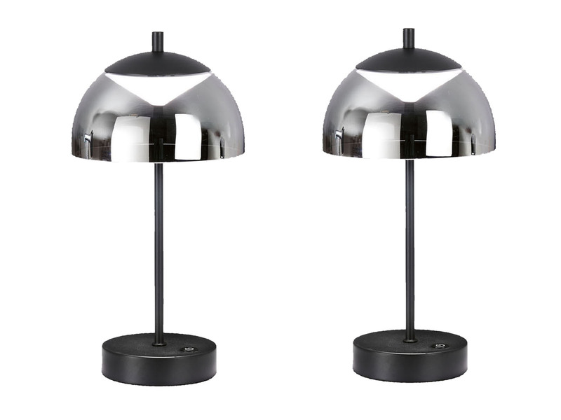 2er SET kabellose Tischlampen Schwarz / Rauchglas dimmbar, Höhe 35cm