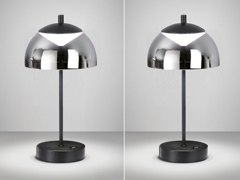 2er SET kabellose Tischlampen Schwarz / Rauchglas dimmbar, Höhe 35cm