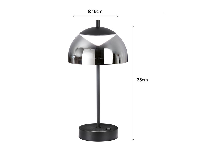 2er SET kabellose Tischlampen Schwarz / Rauchglas mit Touchdimmer, Höhe 35cm