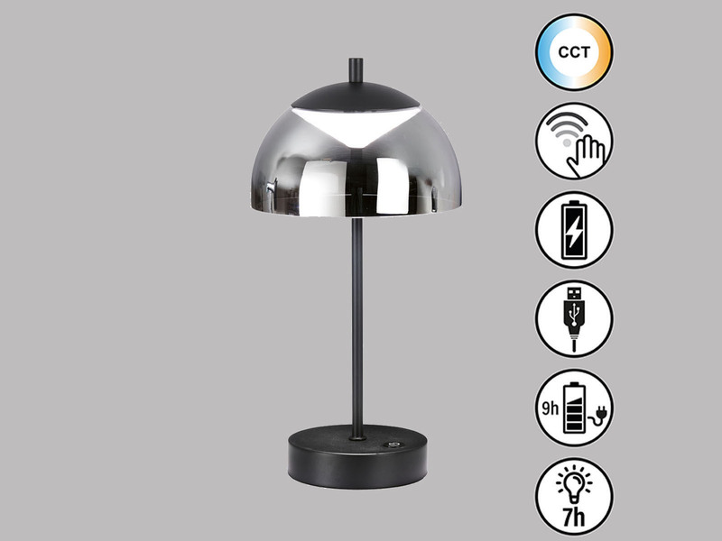 2er SET kabellose Tischlampen Schwarz / Rauchglas dimmbar, Höhe 35cm