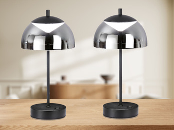 2er SET kabellose Tischlampen Schwarz / Rauchglas dimmbar, Höhe 35cm